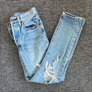Classic High Waisted Light Blue Distressed Levi’s 501